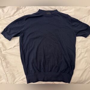 Prada Navy Cotton Short-Sleeved Crewneck Jumper Sweater Shirt Size 46 M